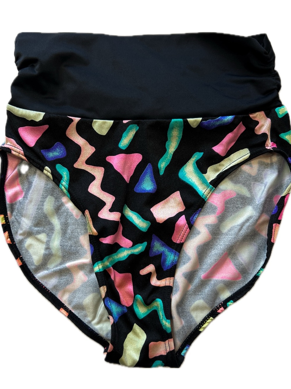 Sun Streak Vintage 90s Colorful Abstract Retro High Waist Bikini Swim Bottom